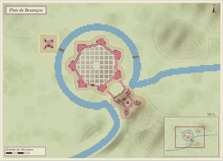 Plan of Besançon: the town inside a loop of the river, the citadel across the neck