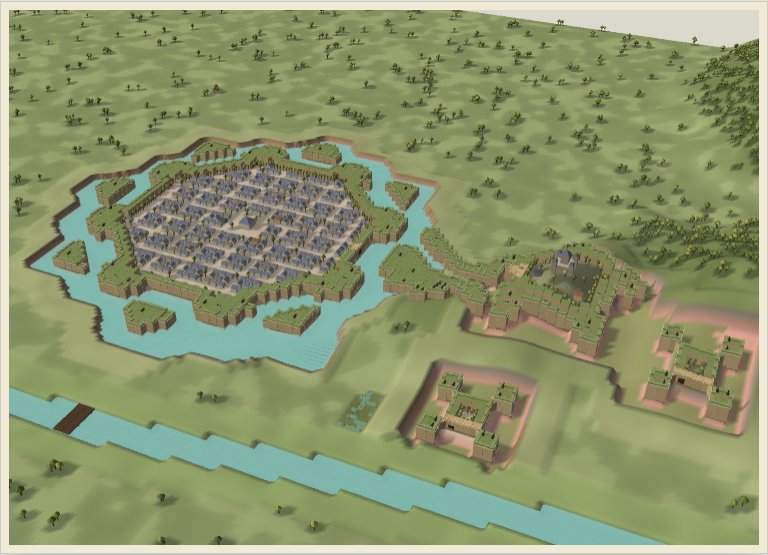 Relief model of Freiburg: a star-shaped town in its water-filled ditch, the castle works climbing the hill beside it, and the Dreisam flowing past